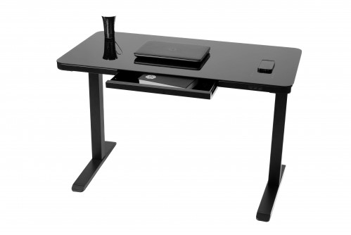 Prodesk Glass - електрическо стендъп бюро с чекмедже за офис консумативи черно