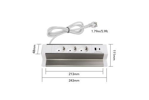 Prodesk Outlet - Размери на ел. разклонител с 3 контакта и 2 USB порта за ергономично регулируемо офис бюро