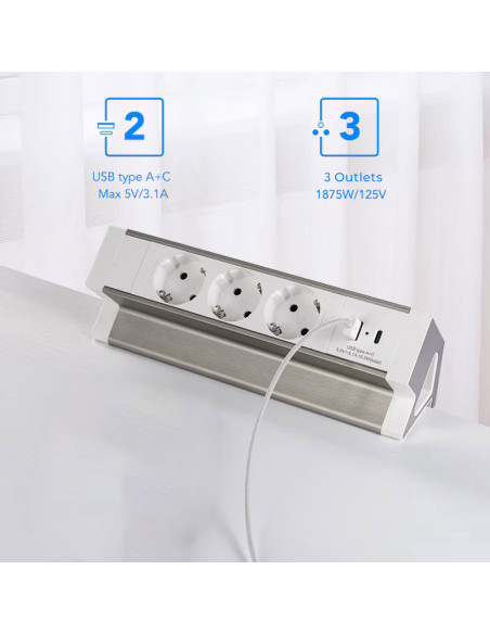 Prodesk Outlet - Ел. разклонител с USB-C порт за офис бюро
