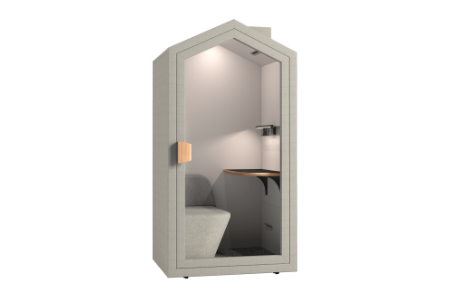 Акустична кабина за офис Cottage Pod в цвят Пясък с осветен интериор и работно бюро