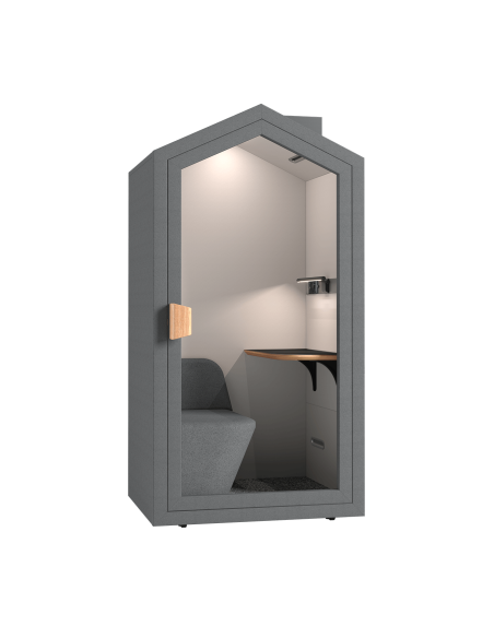 Акустична шумоизолираща кабина Cottage Pod в цвят Графит и вграден диван