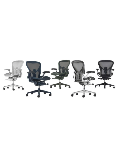 Цветове на Herman Miller Aeron Remastered – Mineral, Nightfall, Jasper, Graphite Polished Aluminum и Graphite