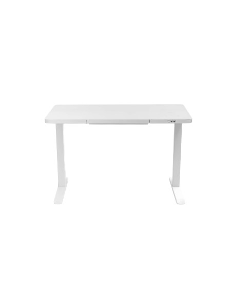 Бяло електрическо бюро Prodesk Elegance със стъклен плот 120×60 см – изглед отпред под ъгъл