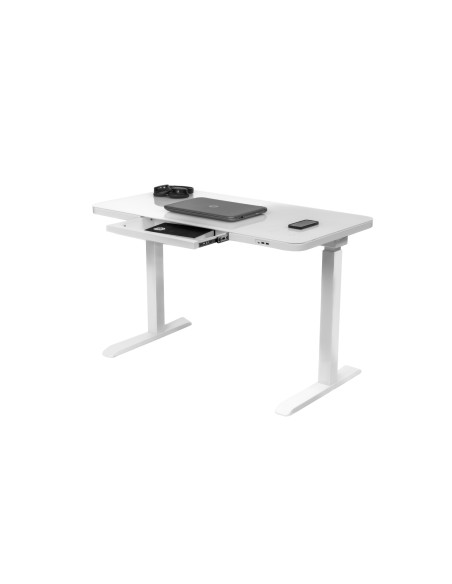 Стъклено офис бюро Prodesk Elegance с отворено чекмедже, лаптоп и аксесоари