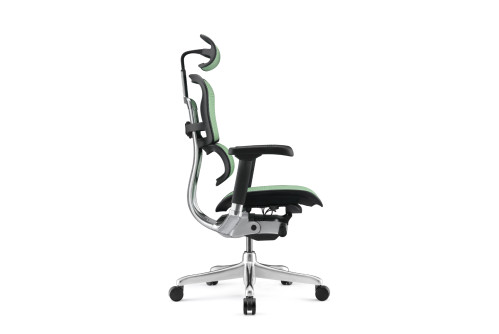 Офис стол Ergohuman Gen2 Elite, зелен меш – изглед отстрани с облегалка за глава