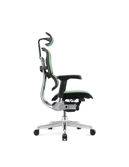 Офис стол Ergohuman Gen2 Elite, зелен меш – изглед отстрани с облегалка за глава