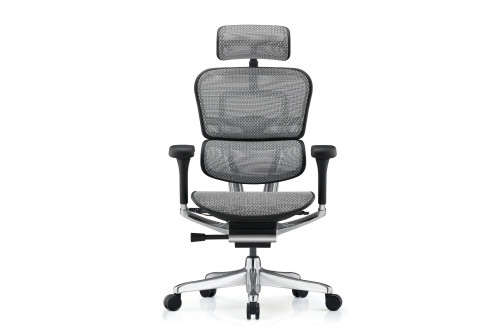 Офис стол Ergohuman Gen2 Elite, сив меш – изглед отпред с облегалка за глава