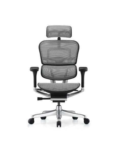 Офис стол Ergohuman Gen2 Elite, сив меш – изглед отпред с облегалка за глава
